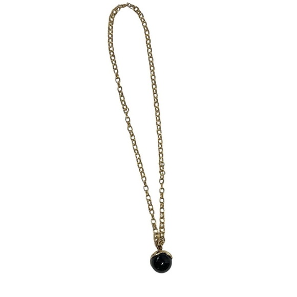 VTG MONET Gold-tone Metal Chain Black Lucite Ball Pendant Runway Necklace 16.5" - Picture 5 of 16